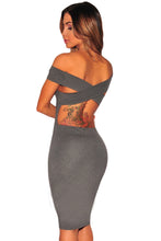 Women Off The Shoulder Dress Runway Charcoal Crisscross Back Short Sleeve Slim Bodycon Dress Sexy Club Vestidos SM6