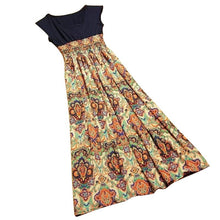 Women Vintage Bohemian Dress Casual Print Patchwork Long Style Beach Dresses SM6