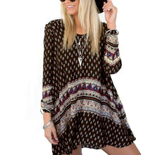 Women Vintage Retro Bohemian Style Boho Beach Long Sleeve Mini Dress H78 SM6