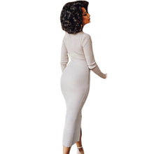 Dress Deep V Neck Button Long Shirt Dress Long Sleeve Black Midi Casual Sexy Pencil Dress For Wo SM6
