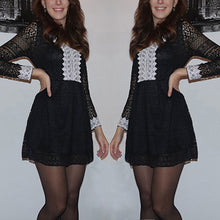 Women's V Neck Lace Long Sleeve Casual Party Cocktail Mini Dress S-XXL SM6