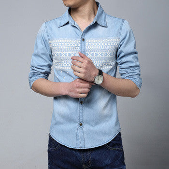 arriving men shirts Hitz Casual denim long-sleeved shirt printing large size for men SM6