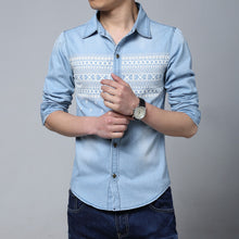 arriving men shirts Hitz Casual denim long-sleeved shirt printing large size for men SM6