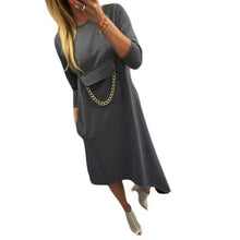 2016 new style cotton dress women spring gray causal with chains dress long sleeve dress vestidos mujere vestidos sexy #546 SM6