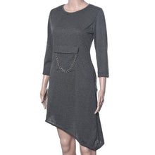 2016 new style cotton dress women spring gray causal with chains dress long sleeve dress vestidos mujere vestidos sexy #546 SM6