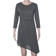 2016 new style cotton dress women spring gray causal with chains dress long sleeve dress vestidos mujere vestidos sexy #546 SM6