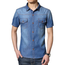 men short-sleeved shirt Korean men denim shirt Slim large size men's Casual shirt SM6