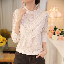 Blusas femininas Casual Women Hollow Out Blouses Long Sleeve Tops Autumn Stand Lace Print Shirts 71768 SM6