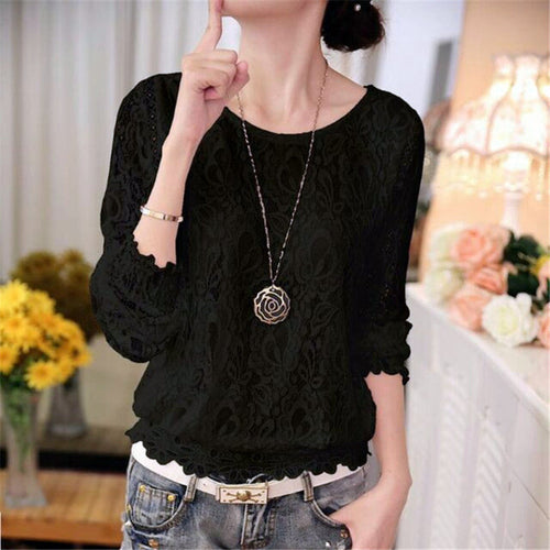 Blusas femininas Casual Women Hollow Out Blouses Long Sleeve Tops Autumn Stand Lace Print Shirts 71768 SM6