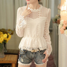 Blusas femininas Casual Women Hollow Out Blouses Long Sleeve Tops Autumn Stand Lace Print Shirts 71768 SM6