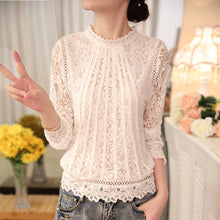 Blusas femininas Casual Women Hollow Out Blouses Long Sleeve Tops Autumn Stand Lace Print Shirts 71768 SM6