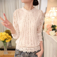 Blusas femininas Casual Women Hollow Out Blouses Long Sleeve Tops Autumn Stand Lace Print Shirts 71768 SM6