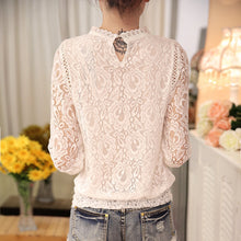 Blusas femininas Casual Women Hollow Out Blouses Long Sleeve Tops Autumn Stand Lace Print Shirts 71768 SM6