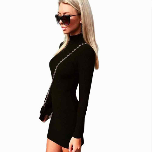 Bodycon Sheath Dress Women Long Sleeve Black Dark Gray Pink Party Dresses Women Robe Sexy Femme Pencil Slim Dress #1202 SM6