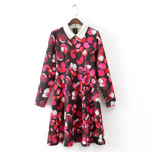 Brand Floral Print Vestidos Plus Size Sexy A-line Knee-Length Dress Brief Full Sleeve Peter Pan Collar Women Dresses 72099 SM6