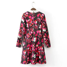 Brand Floral Print Vestidos Plus Size Sexy A-line Knee-Length Dress Brief Full Sleeve Peter Pan Collar Women Dresses 72099 SM6