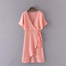 Brand New Vestidos Plus Size Sexy Straight Knee-Length Dress Brief Short Sleeve Deep V-neck Women Dresses 72098 SM6