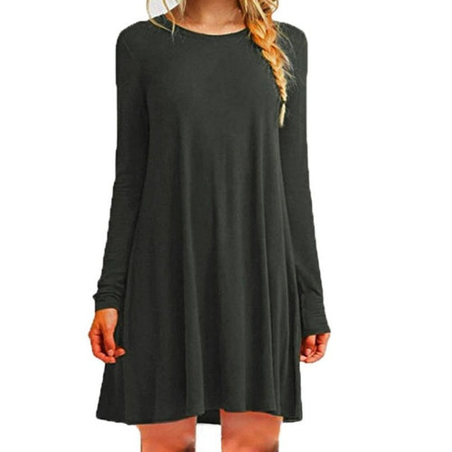 Casual Loose Plus Size Dresses Women 6Color Solid Long Sleeve O Neck   T Shirt Mini Dress Female vestidos #1206 SM6