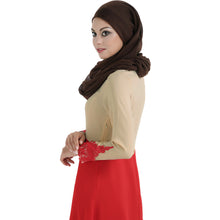Fall Women Spliced Muslim Dress Long Sleeve Embroidered Flower Islamic Abaya Dubai Caftan Dress Maxi Robe Vestidos SM6