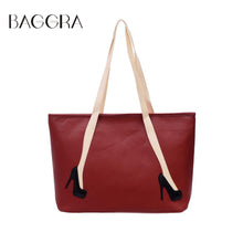 Women PU Leather Handbag High Heels Pattern Zipper Large Capacity Shoulder Tote Bag Designer Black Bolsa Feminina SM6