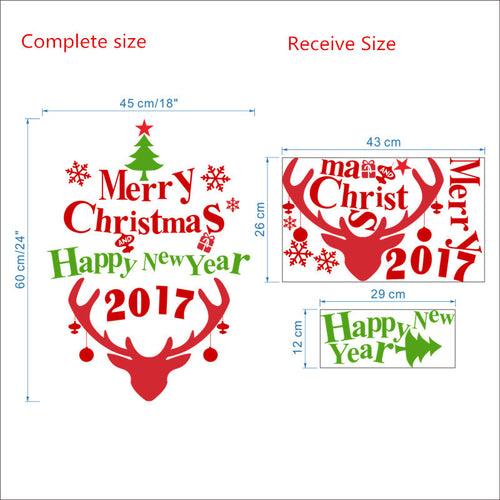 2017 Merry Christmas Happy New Year Deer Wall Sticker Decals Snowflake Christmas store window glass Poster Mural Wall Art SM6