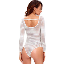 Nude Transparent Sexy Bodysuit Women Rompers Bodycon Jumpsuit Long Sleeve Mesh Bodysuit Sheer See Through O Neck Bodysuits SM6