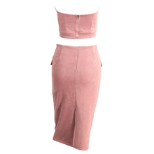 Runway Women Faux Suede Crop Top Skirt Set 2 Piece Top High Waist Midi Skirt Vintage Pocket Preppy Lace Up Bodycon Suit Set SM6