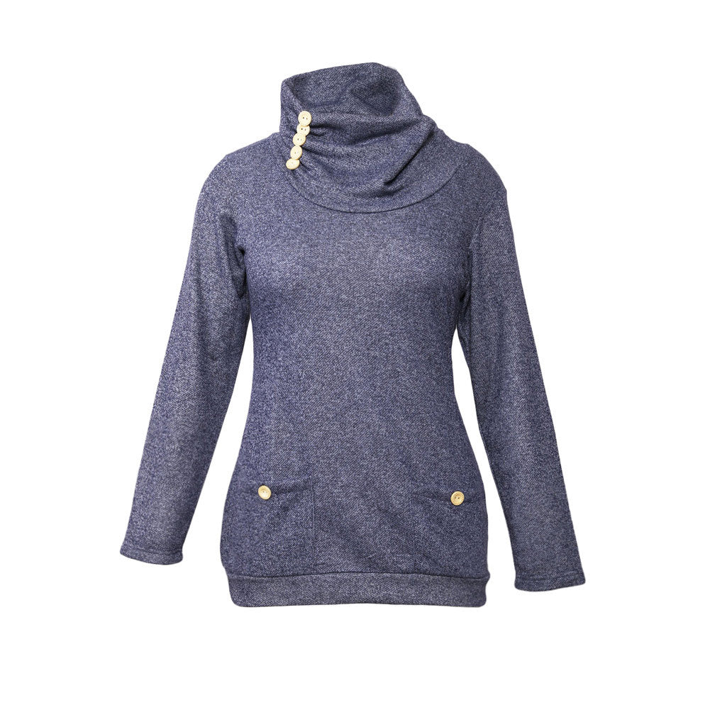 And Hoodie Women Turtleneck Hoodies Sweatshirts Long Sleeves Pockets Buttons Solid Color Pullover Top SM6