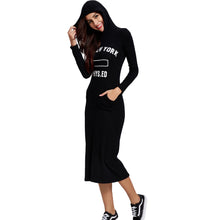 Women Casual Shirt Dress Letter Printed Hoodie Sweatshirt Dress Long Sleeve Slim Pullover Hooded Dress Black SM6