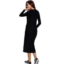 Women Casual Shirt Dress Letter Printed Hoodie Sweatshirt Dress Long Sleeve Slim Pullover Hooded Dress Black SM6