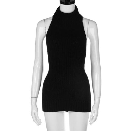 Backless Women Casual High Collar Sleeveless Knitted Tank Top For Women Vest Crop Tops Clubwear Rapa Femme #43 SM6