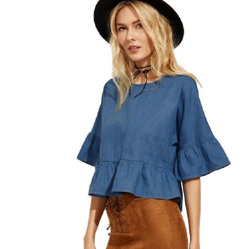 Blouses Women Elegant Long Flare Women Tops Short Sleeve Blouses Ladies Tops for Women Blusas blusas feminina #23 SM6