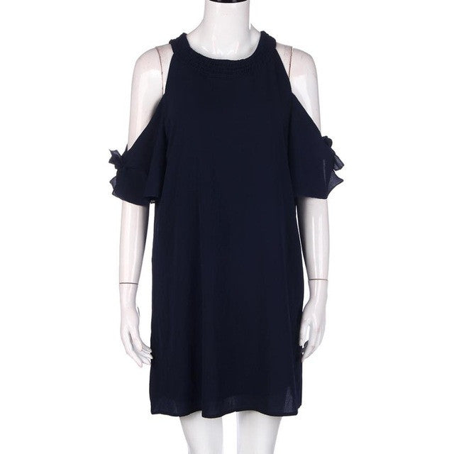 Brief Style Loose Chiffon Dress Women Casual Sundress Open Shoulder Short Mini Dresses Ladies Women Clothing #63 SM6