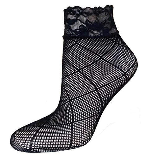 21Colors Fashion Transparent Fishnet Socks Women Lace Nylon Hollow Out Ankle Length Short Socks Ladies Calcetines De Mujer #03 SM6