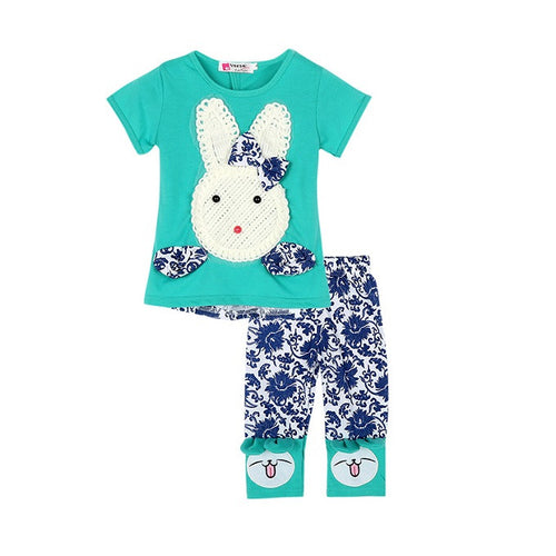2pcs Baby Kids Girls Clothes Set Top and Short Pants Suits Cute Rabbit Cartoon Knitting Children's Clothing Set SM6