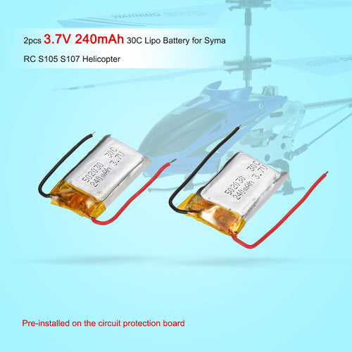 2Pcs 37V 240mAh 30C Lipo Battery for Syma S107S105 RC Helicopter SM6
