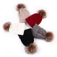 2pcss Baby  Mother Knitted Cotton Hat Family Boy Girl Toddler Adult Cute Crochet Beanies Fur Ball Kids Hats for Caps SM6