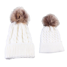 2pcss Baby  Mother Knitted Cotton Hat Family Boy Girl Toddler Adult Cute Crochet Beanies Fur Ball Kids Hats for Caps SM6