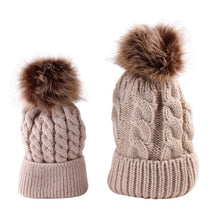 2pcss Baby  Mother Knitted Cotton Hat Family Boy Girl Toddler Adult Cute Crochet Beanies Fur Ball Kids Hats for Caps SM6