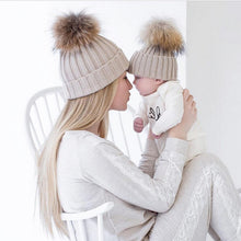 2pcss Baby  Mother Knitted Cotton Hat Family Boy Girl Toddler Adult Cute Crochet Beanies Fur Ball Kids Hats for Caps SM6