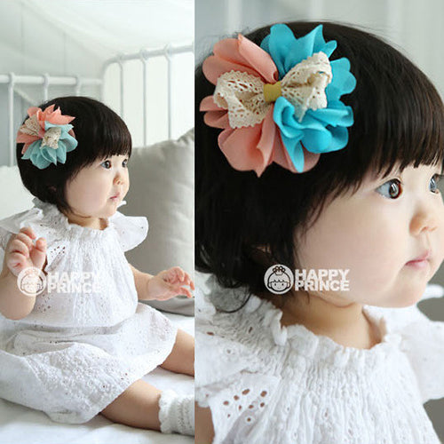 2pcs Baby Kids Hair Pin Girls Gauze Flower Bowknot Bi-color Headwear Hair Clip 2 Pattern SM6