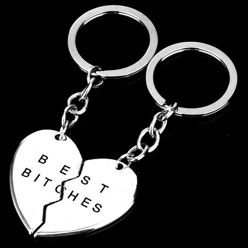 2Pcs Pair Jewelry Man   Woman Silver Color Love Heart Keychains For Couples Best Bitches Key Chains for Friendship SM6