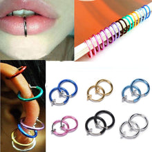 2Pcs Tongue Ring Goth Punk Clip On Fake Piercing Body Nose Lip Rings Hoop Ear Tongue Ring SM6