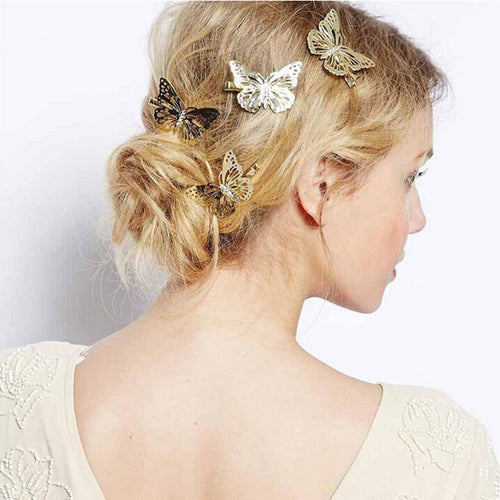 2Pcs gold hollow out bow butterfly barrette hair pins hair clip accessories daughter gift girls headpiece SM6