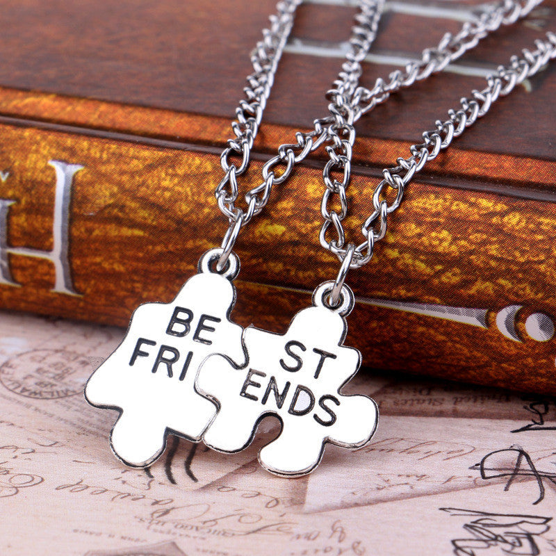2pc Silver Best Friend Puzzle Necklace For Women Fine Jewelry Friendship Necklace SM6