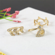 3 pc Gold Silver Sweet Rhinestone Leaf Knuckle Top of Finger Rings for women midi ring set SM6