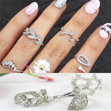 3 pc Gold Silver Sweet Rhinestone Leaf Knuckle Top of Finger Rings for women midi ring set SM6