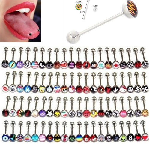 30Pcs Tongue Ring Tongue Bar Stainless Steel Body Piercing Punk Style Jewelry  SM6