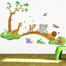 3D Cartoon Jungle wild animal tree bridge lion Giraffe elephant birds flowers wall stickers for kids room living room home decor SM6