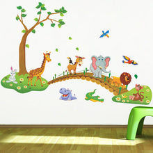 3D Cartoon Jungle wild animal tree bridge lion Giraffe elephant birds flowers wall stickers for kids room living room home decor SM6